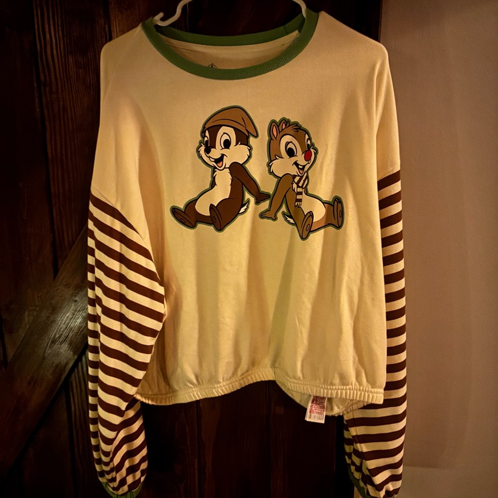 Women’s Cream and Brown Striped Shirt with chip and dale